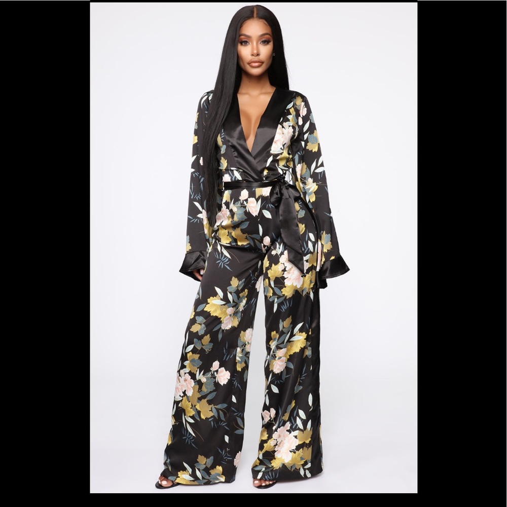 Beautiful Black satin floral jumpsuit